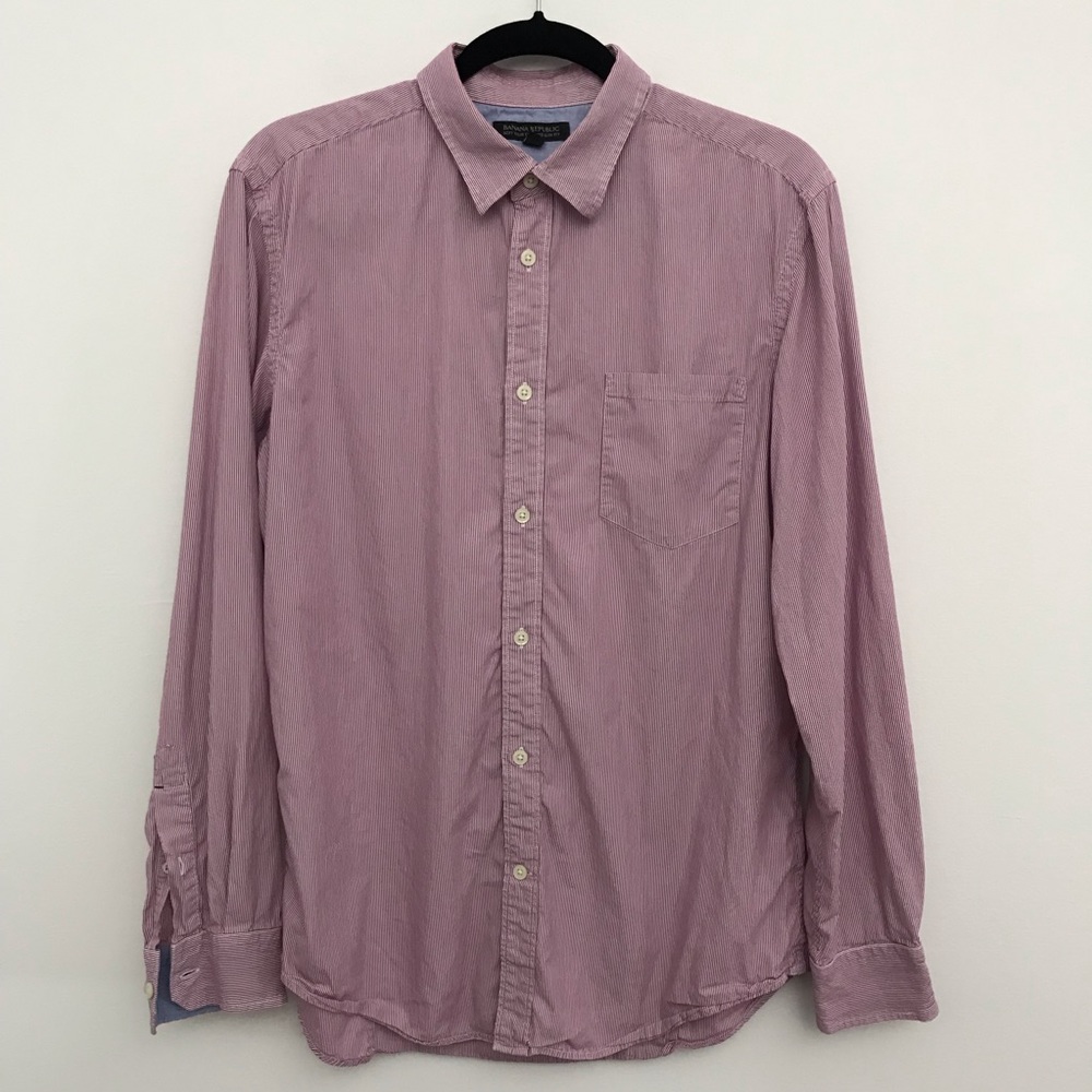 Banana Republic Mens L Large Slim Fit Red Striped